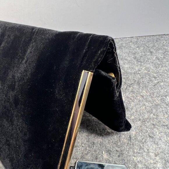 Bienen Davis VTG Black Velvet & Gold Tone Metal Trim Clutch W/ Mirror & Pouch - Picture 7 of 16